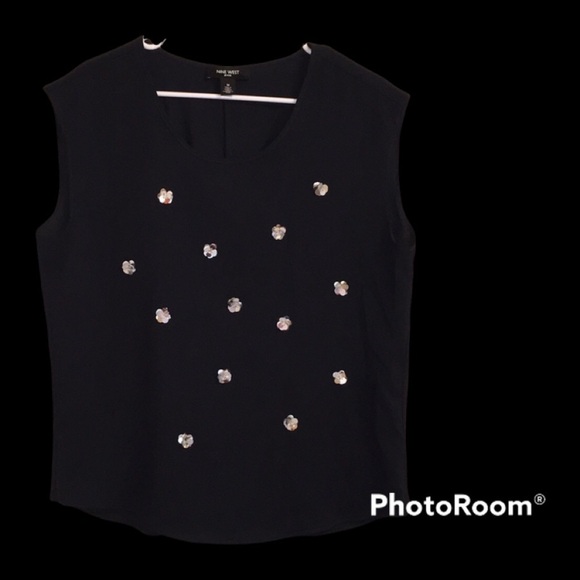 Nine West top women’s size medium blouse size medium sleeveless Flower appliqué - Picture 10 of 12